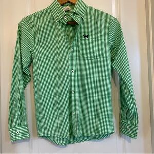 Jack Thomas 100% cotton green white gingham dress shirt w dog logo, size s(6/7)